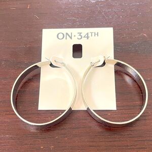 On 34th Large Flat Hoop Earrings. 2" drop. Silver-tone. NWT